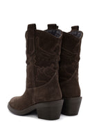 Women's Brown Suede Leather Cowboy Boots | Derimod