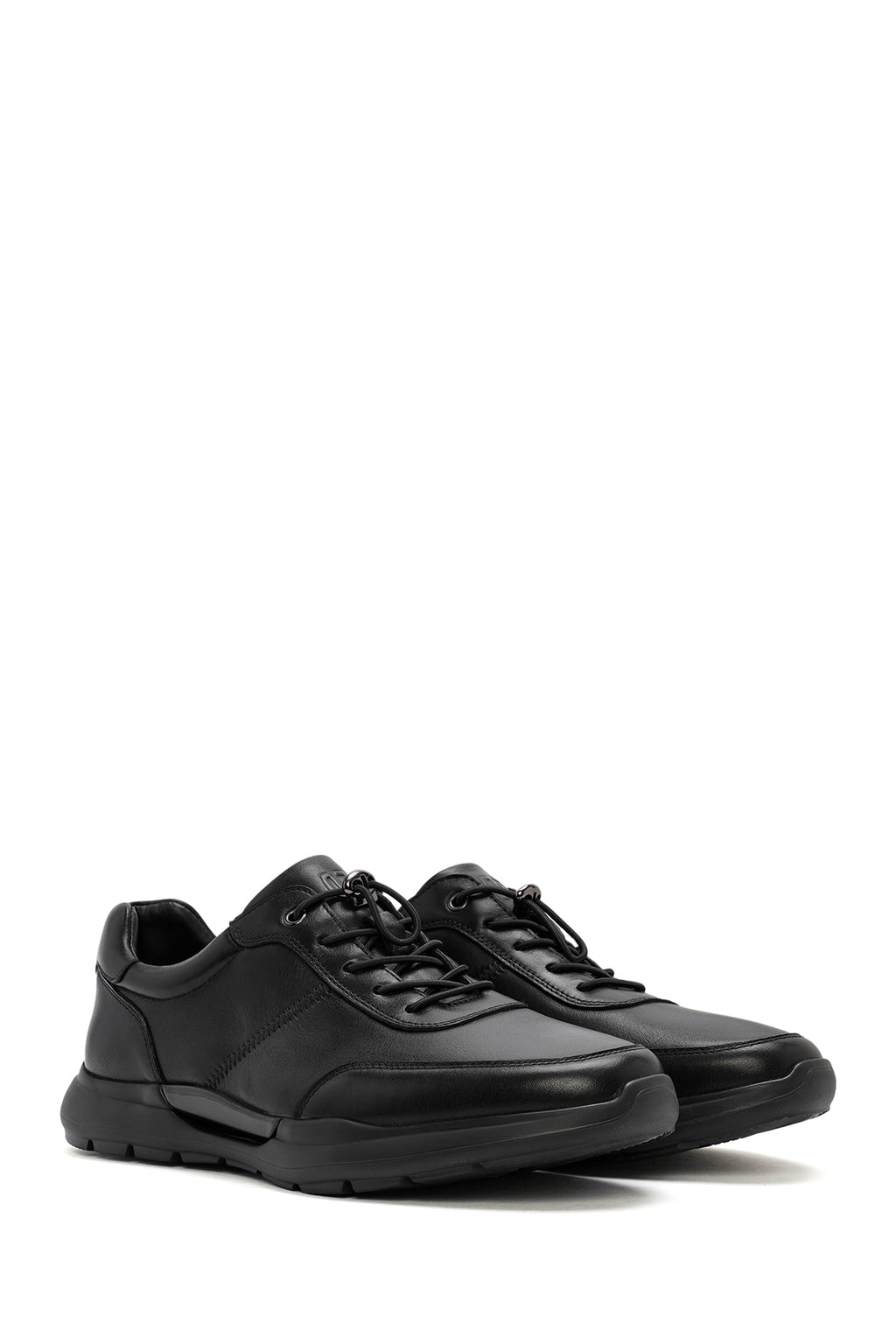 Erkek Siyah Bağcıklı Deri Casual Sneaker