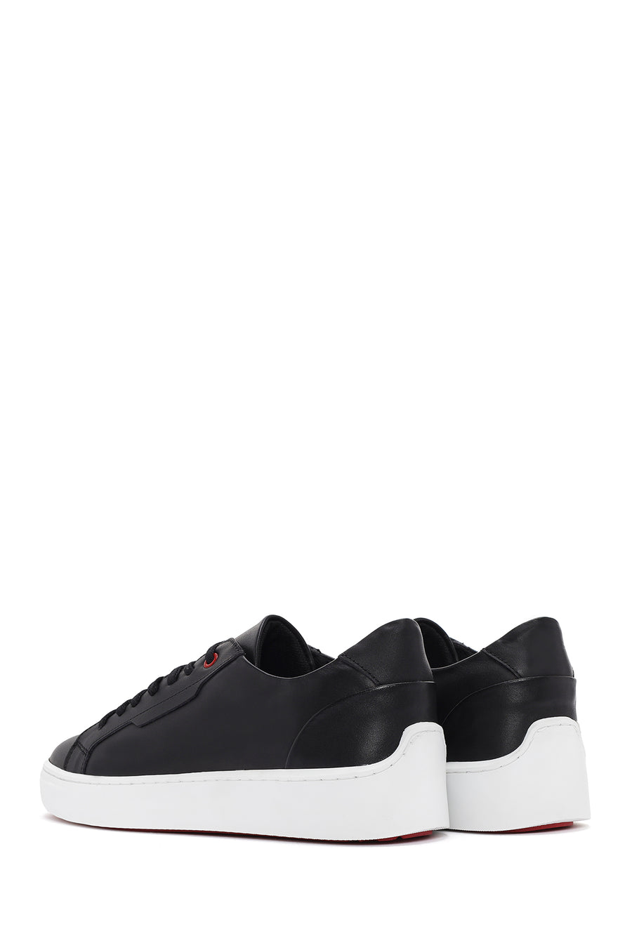 Erkek Siyah Bağcıklı Deri Sneaker