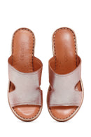 Women's Tan Thick Soled Leather Comfort Slippers | Derimod