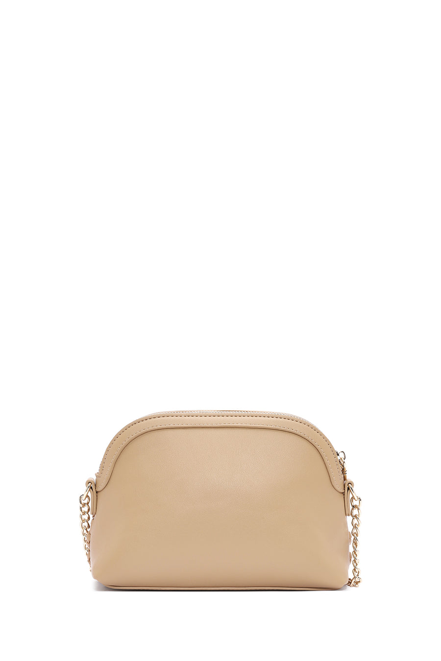 Woman Beige Long Braided Crossbody Bag with Chain Strap