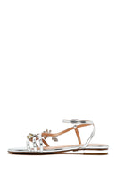 Women's Silver Ankle Buckle Stoned Metallic Sandals | Derimod