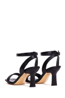 Women's Black Leather Heeled Sandals | Derimod