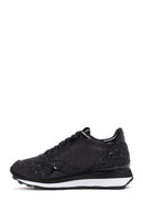 Alberto Guardiani Women's Black Wen Thick-Soled Lace-Up Glittery Leather Sneakers | Derimod