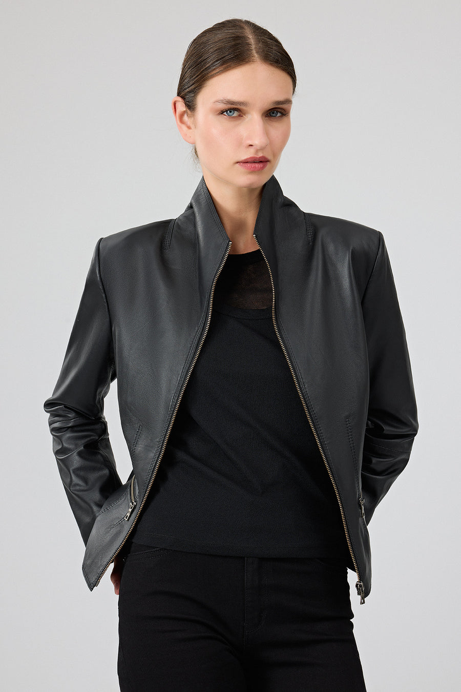 Amy Women's Black Short Leather Jacket