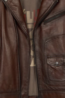 Carter Male Brown Double-breasted Collar Leather Jacket | Derimod
