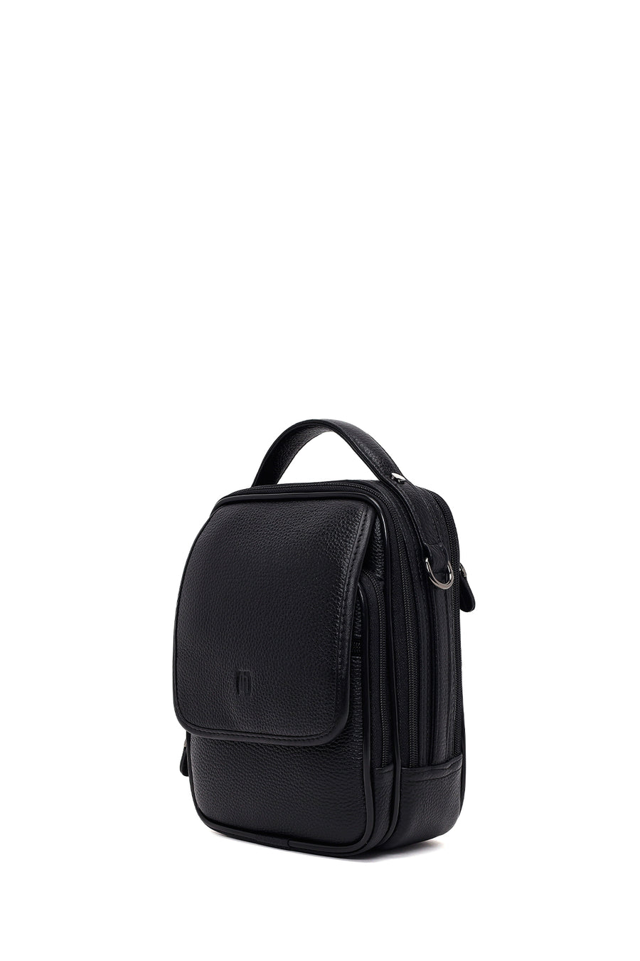 Male Black Long Strap Leather Mini Handbag