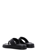 Women's Black Flip-Flop Leather Comfort Slippers | Derimod