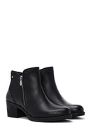 Women's Black Leather Heeled Bootie | Derimod