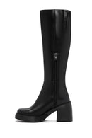 Women's Black Thick Heeled Zippered Casual Leather Boots | Derimod