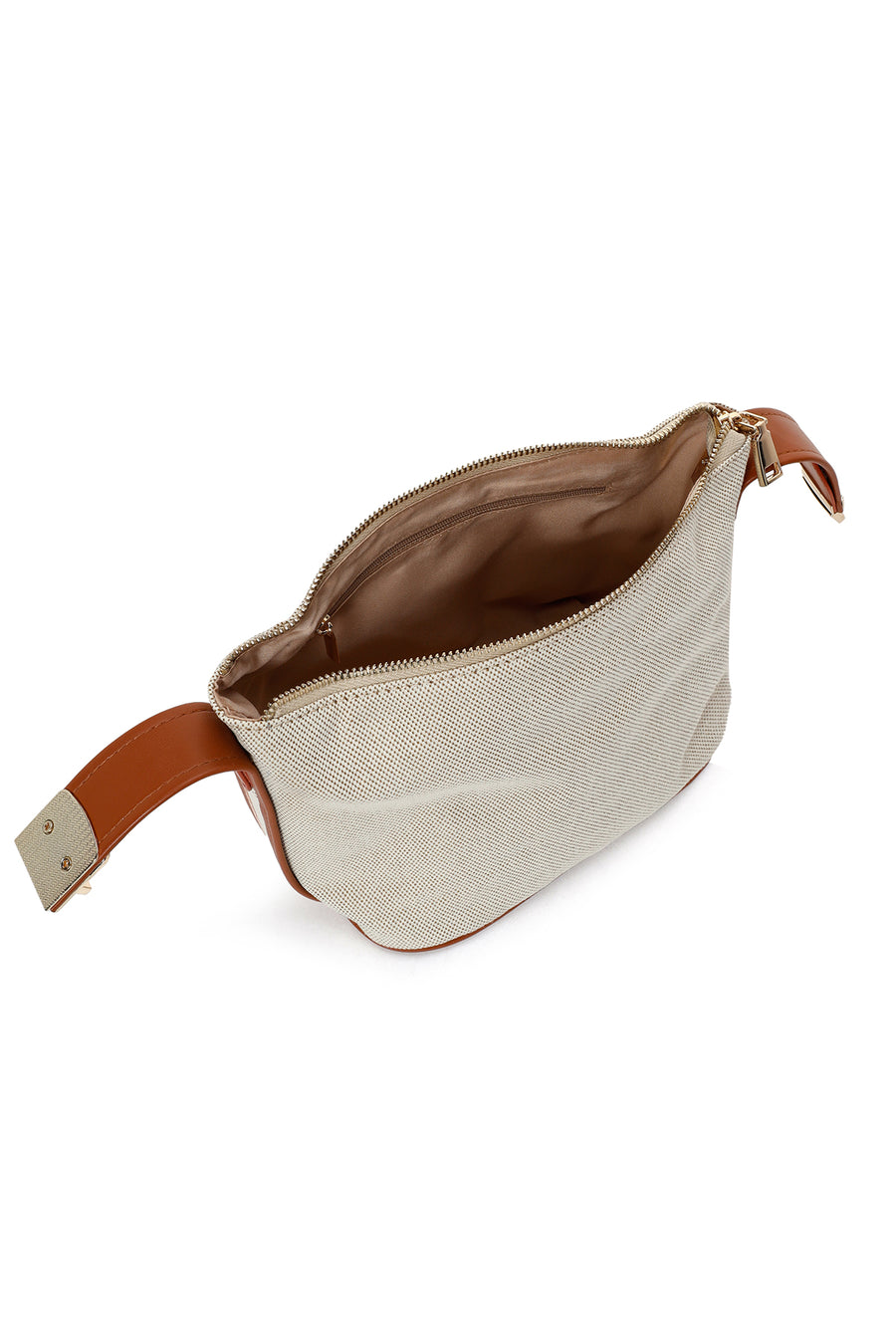 Woman Beige Long Strap Denim Mini Crossbody Bag
