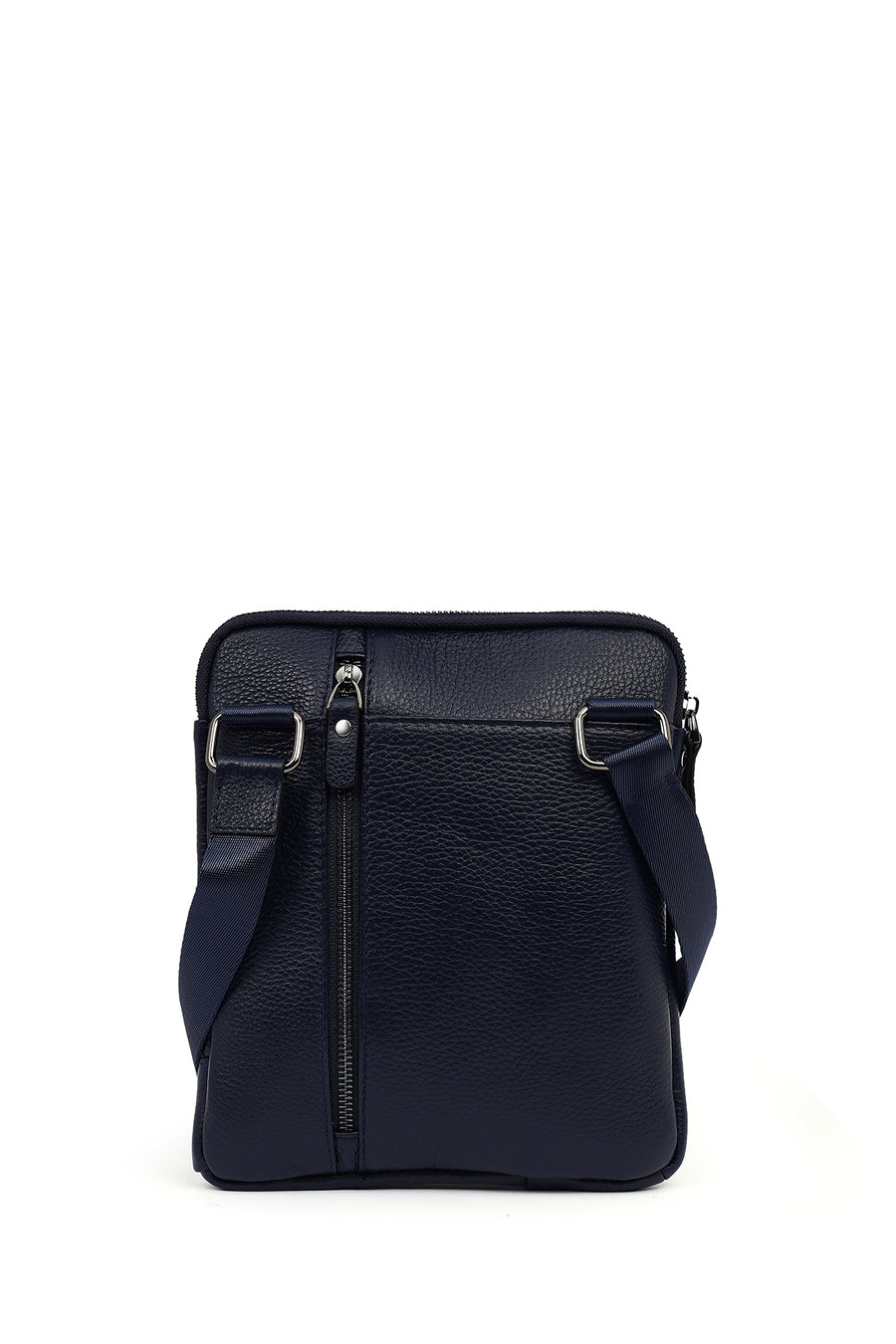 Men's Navy Leather Messenger Bag