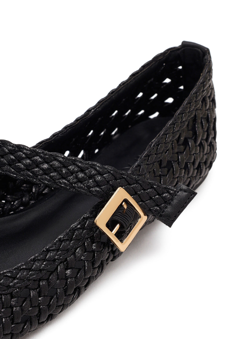 Woman Black Buckled Braided Ballerine flats