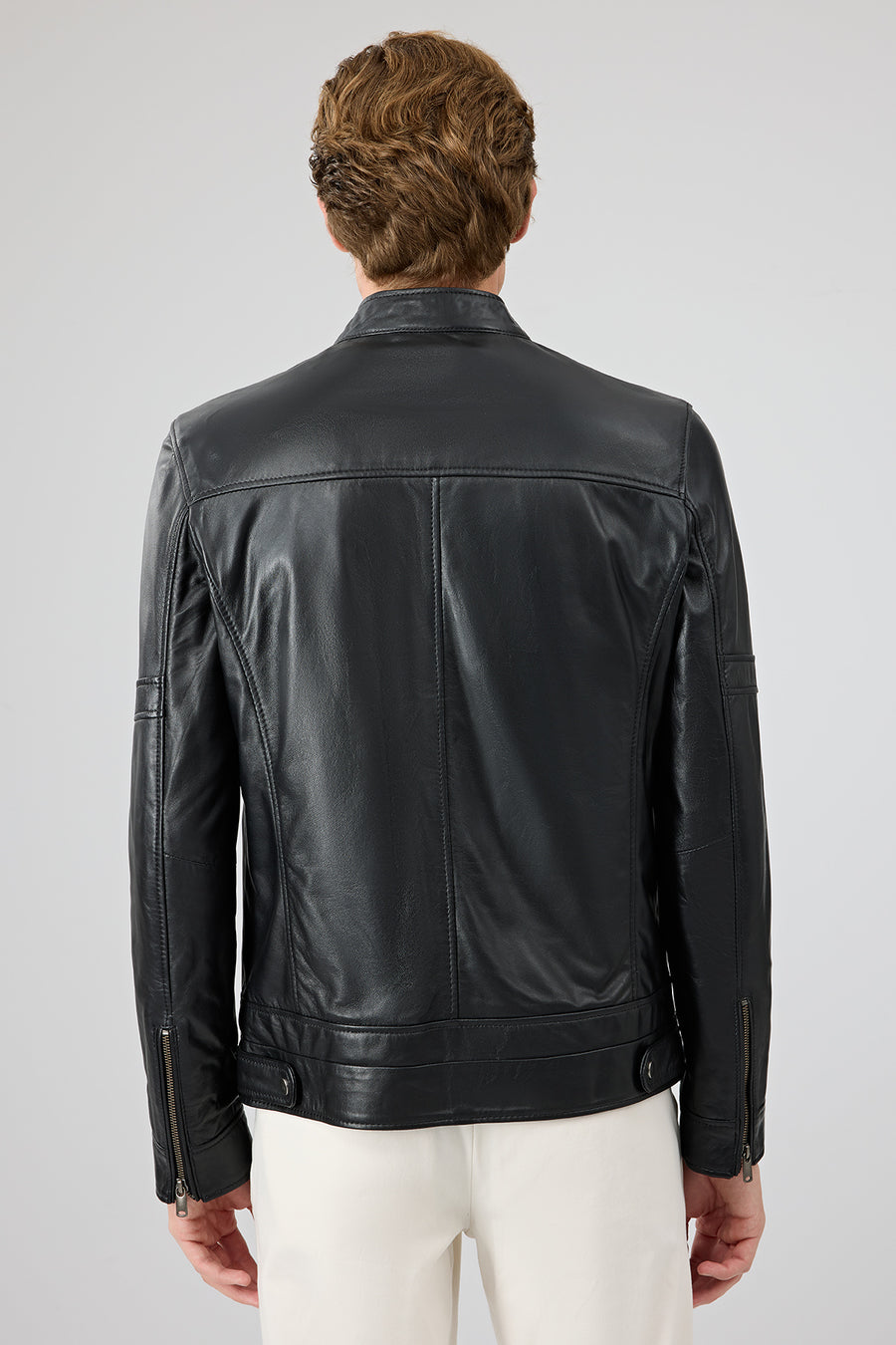 Patrick Men's Black Judge Collar Leather Jacket