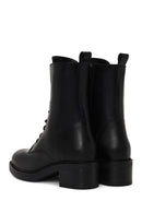 Woman Black Zip Closure Lace-Up Chunky-Heeled Leather Combat Boots | Derimod
