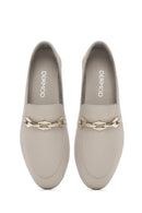 Women's Beige Buckled Leather Masculine Loafer | Derimod