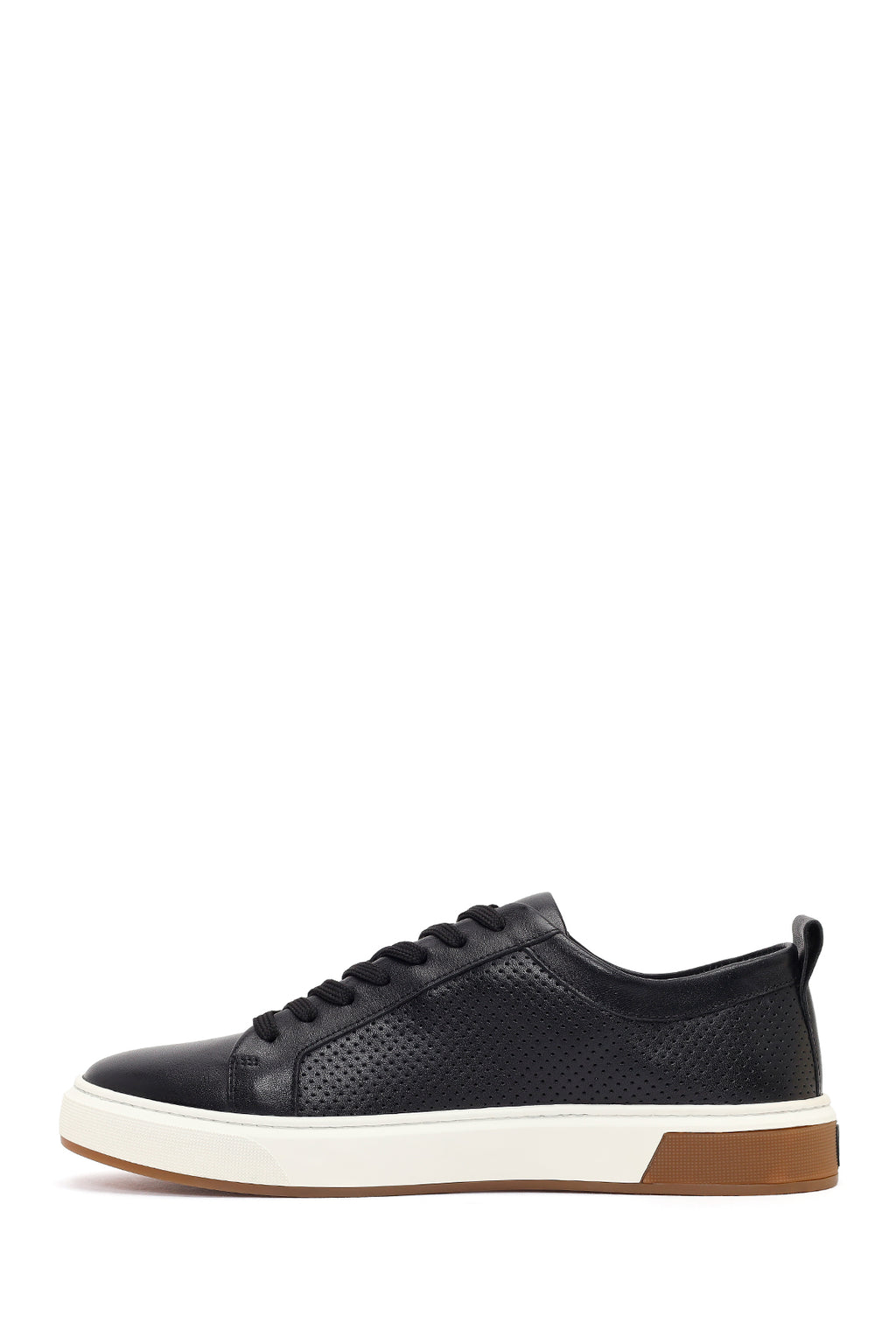 Erkek Siyah Bağcıklı Kalın Tabanlı Deri Sneaker