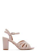 Women's Beige Thick Heeled Sandals | Derimod