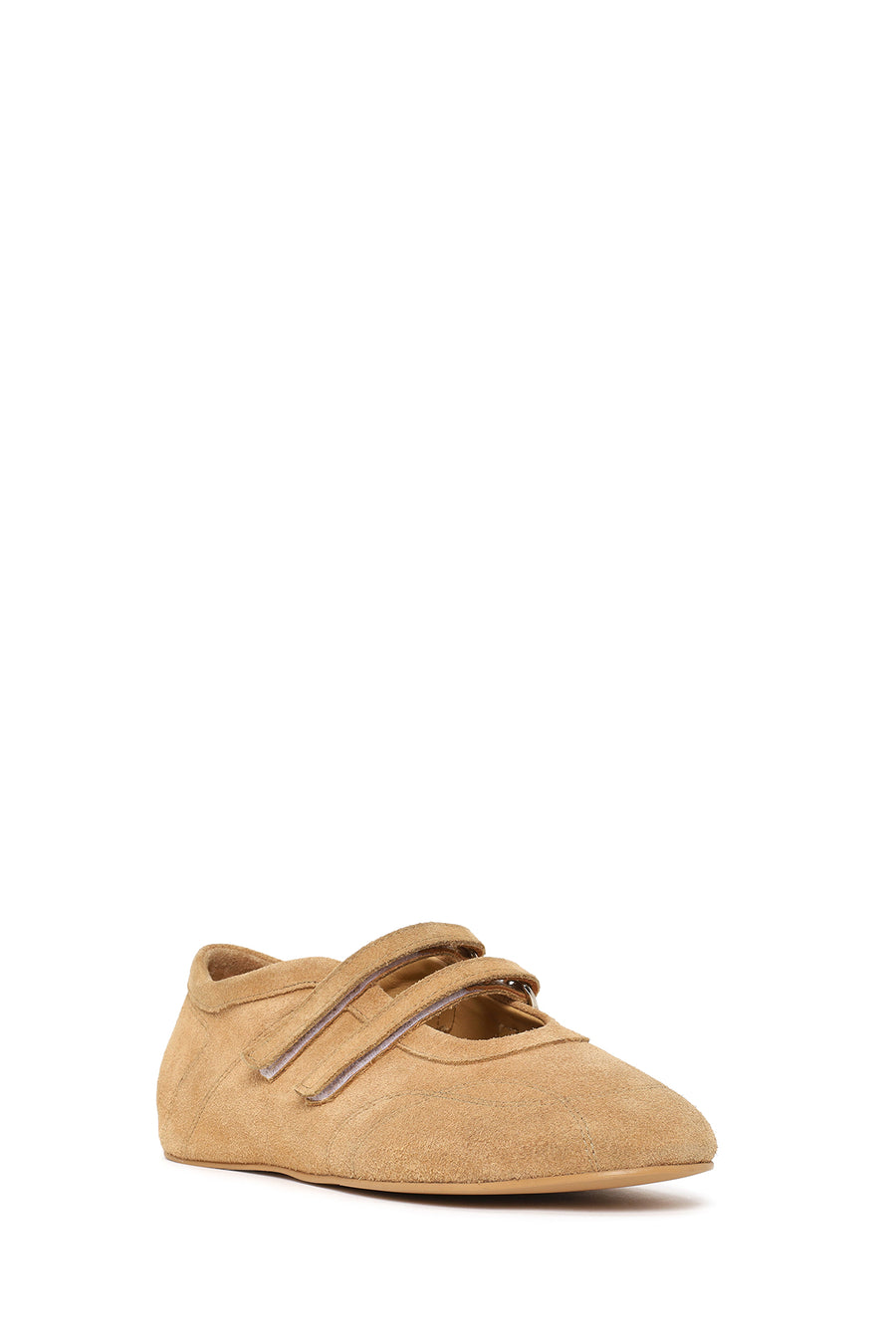Woman Beige Double-Strap Suede Leather Ballerine Shoes