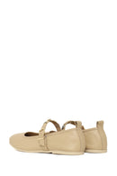 Women's Cream Buckled Leather Ballerinas | Derimod