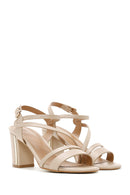 Women's Beige Ankle Strap Heeled Sandals | Derimod