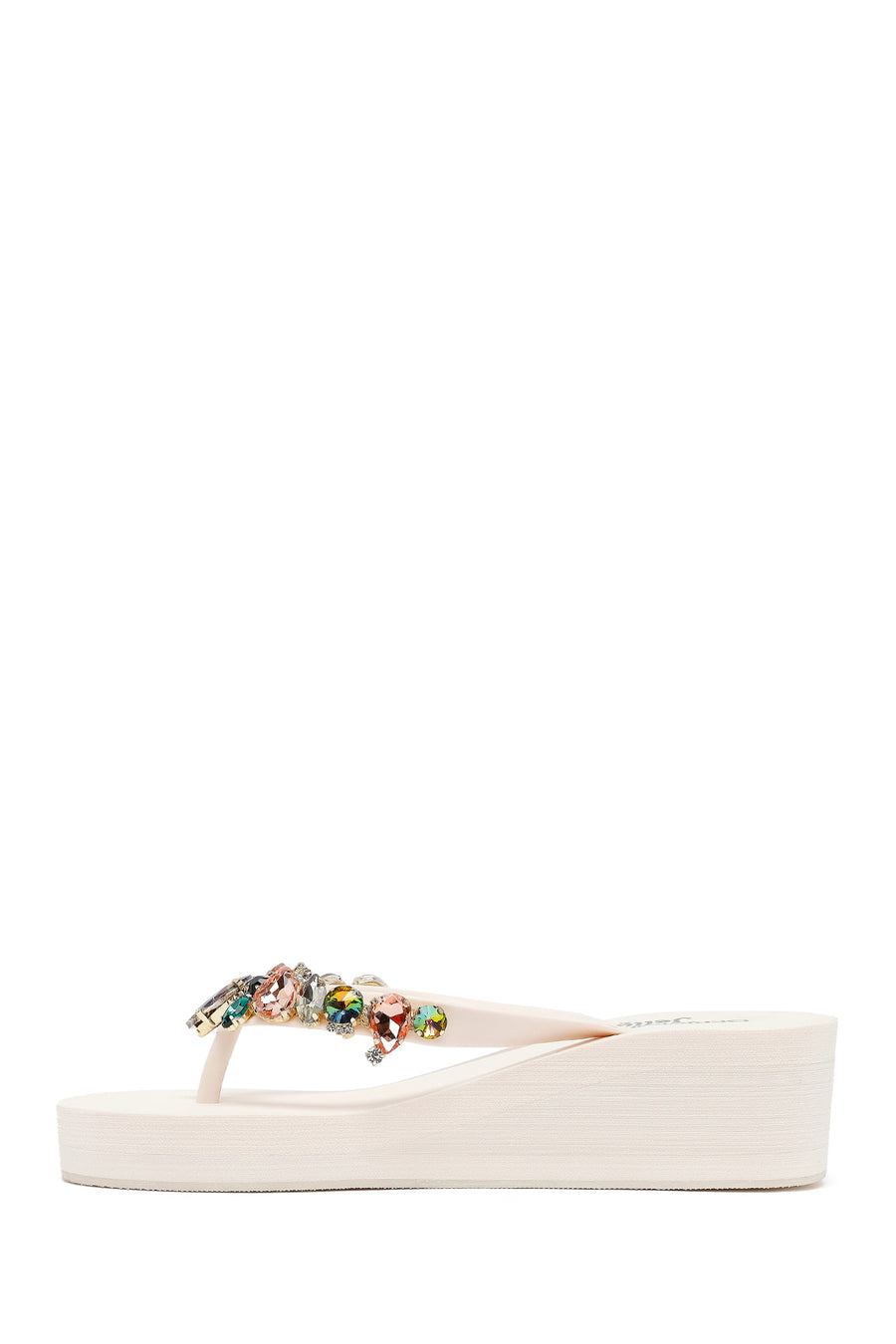 Women's White Toe Stoned Wedge Heel Jelly Slippers