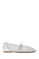 Women's Silver Buckle Leather Ballerinas | Derimod