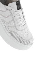 Woman White Laced Thick Sole Leather Sneakers | Derimod