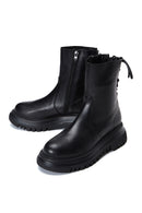 Women's Black Zippered Thick-Sole Leather Boots | Derimod