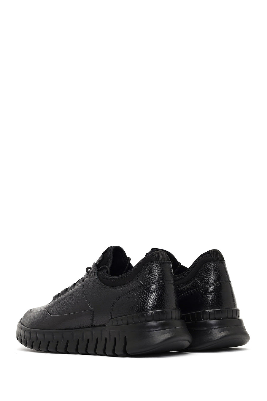 Erkek Siyah Bağcıklı Kalın Tabanlı Deri Casual Sneaker