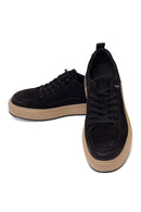 Erkek Siyah Bağcıklı Kalın Tabanlı Nubuk Deri Sneaker | Derimod