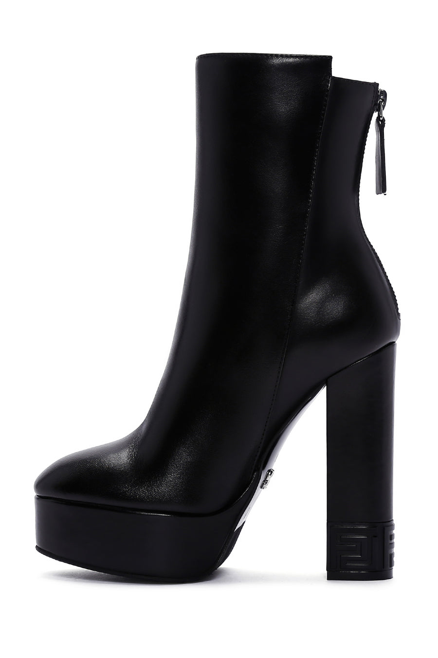 Women's Black High Heeled Platform Leather Boots