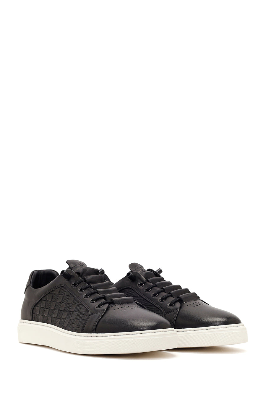 Male Black Lace-Up Patterned Leather Sneaker