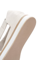 Women's Cream Strappy Leather Sandals | Derimod