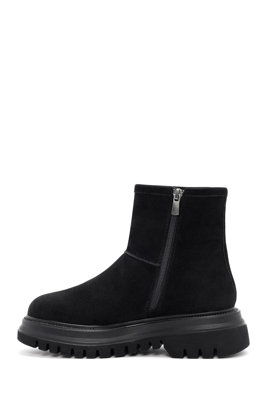 Women's Black Zippered Suede Boots