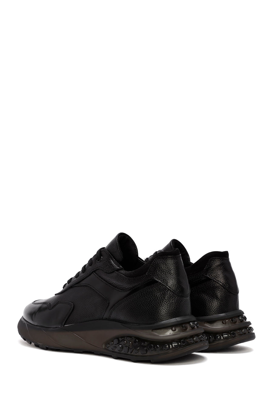 Erkek Siyah Bağcıklı Deri Sneaker
