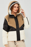 Monterosa Women's Multicolor Hooded Plush Puffer Leather Coat | Derimod