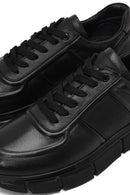 Erkek Siyah Bağcıklı Kalın Tabanlı Deri Sneaker | Derimod