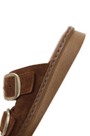 Women's Brown Buckle Suede Leather Slippers | Derimod