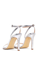 Women's Silver Metallic Leather Heeled Sandals | Derimod
