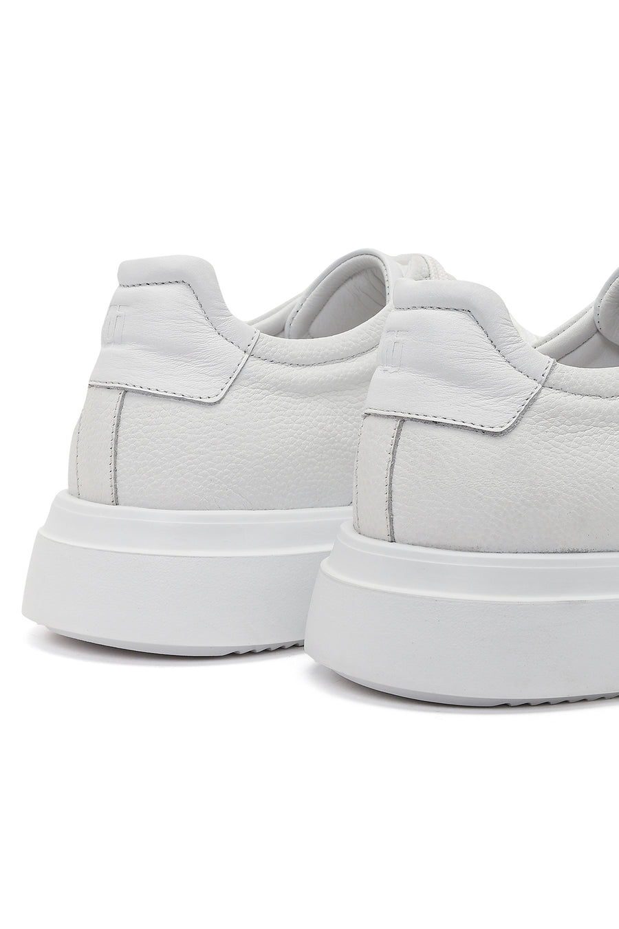 Men's White Lace-up Thick-Sole Leather Sneaker