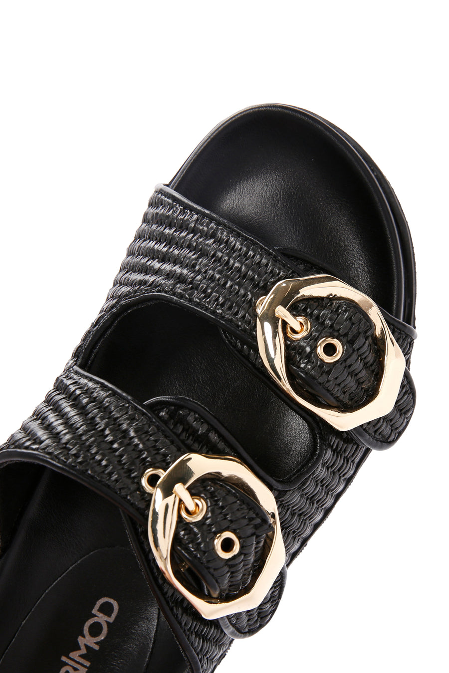 Women's Black Double Buckle Straw Slippers