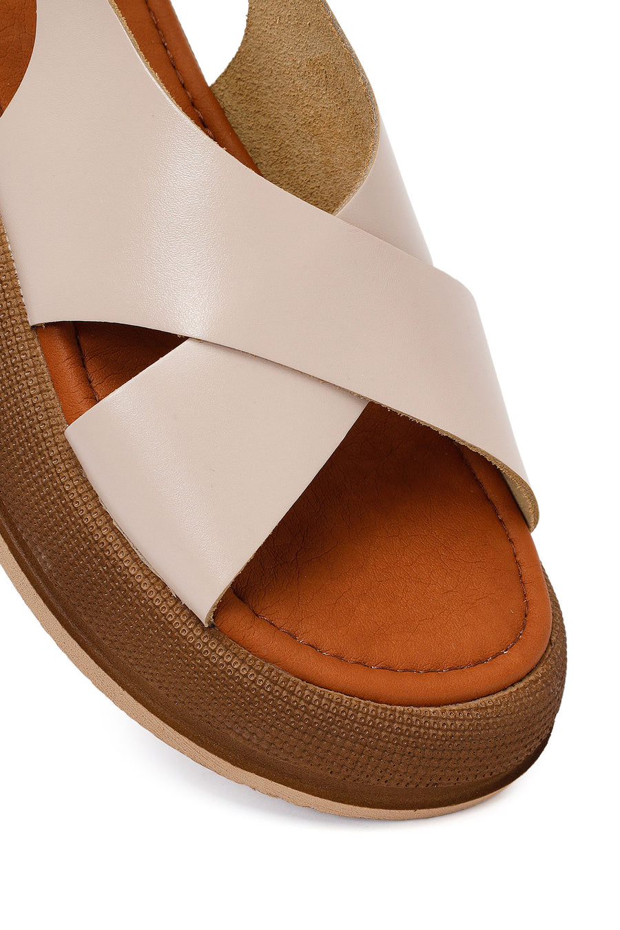 Woman Beige Buckled Thick-Soled Leather Sandal