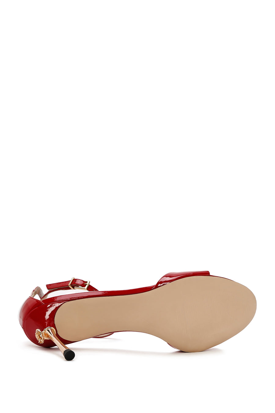 Women's Red Ankle Strap High Thin Heel Patent Leather Shoes