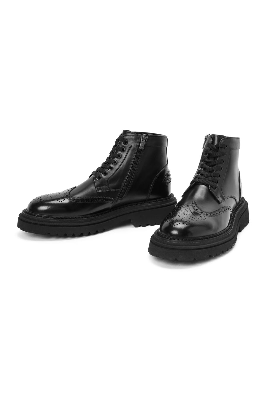 Men's Black Zippered Leather Casual Boots