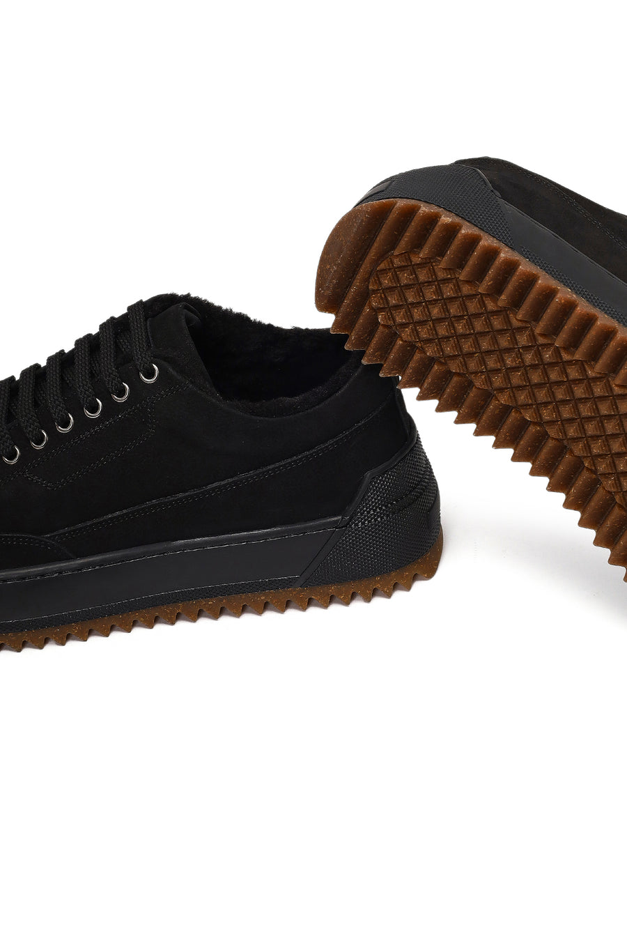 Male Black Lace-Up Thick-Soled Nubuck Leather Sneaker