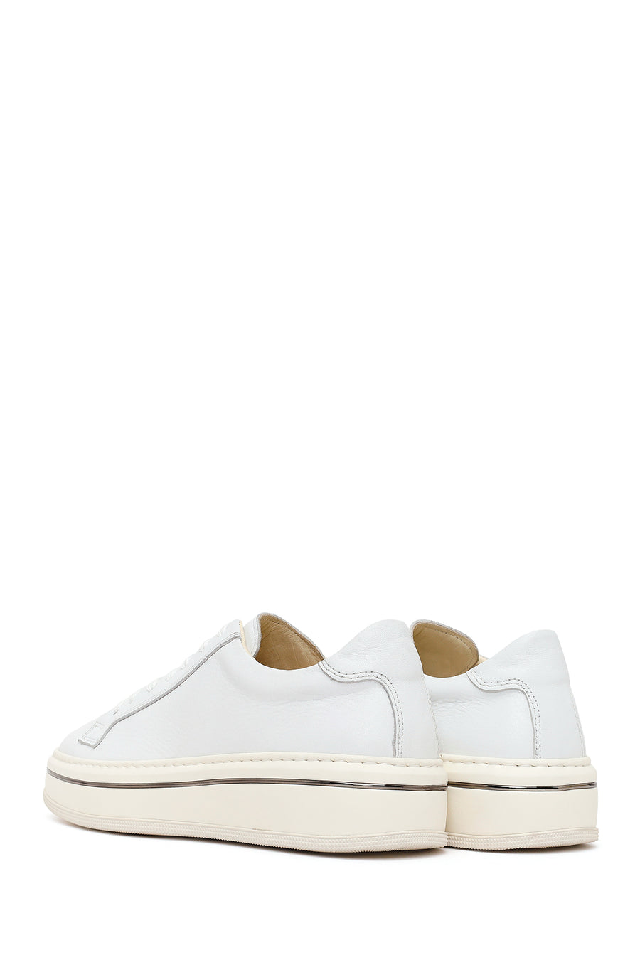 Men's White Lace-up Thick-Sole Leather Sneaker