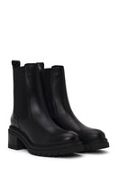 Woman Black Thick-Heeled Leather Chelsea Boots | Derimod