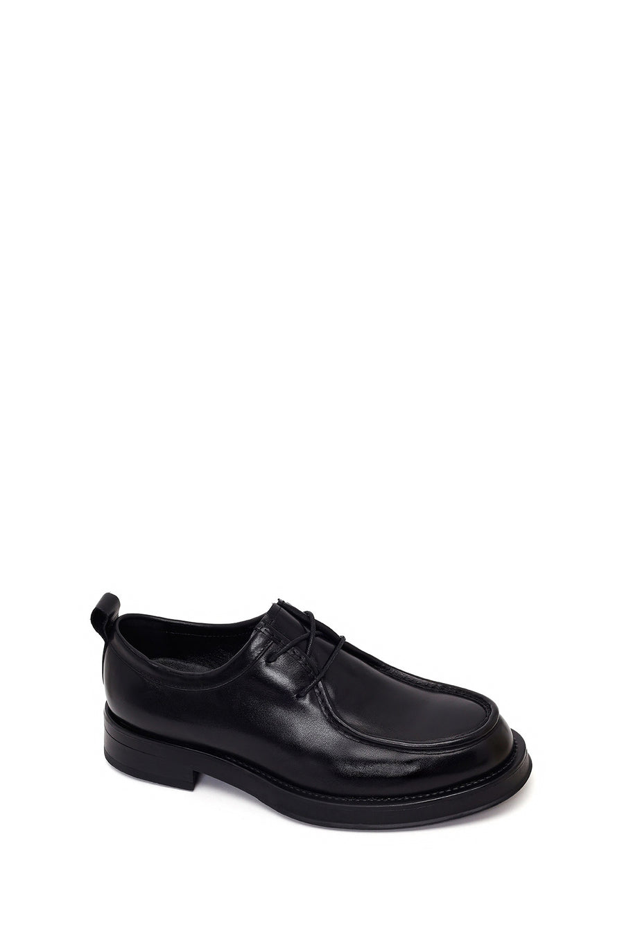 Male Black Lace-Up Thick-Soled Leather Casual Shoes