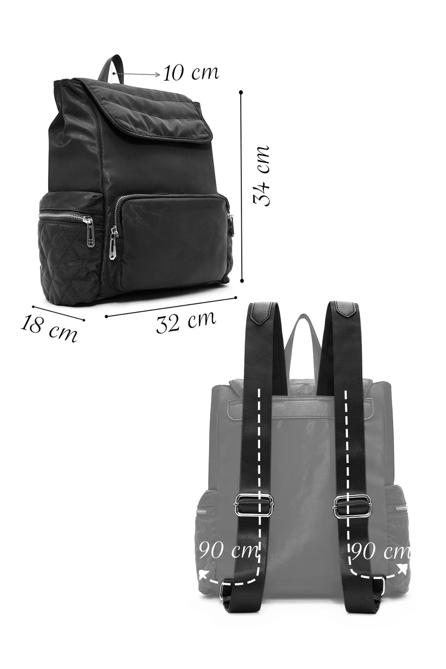 Women's Black Fabric Backpack